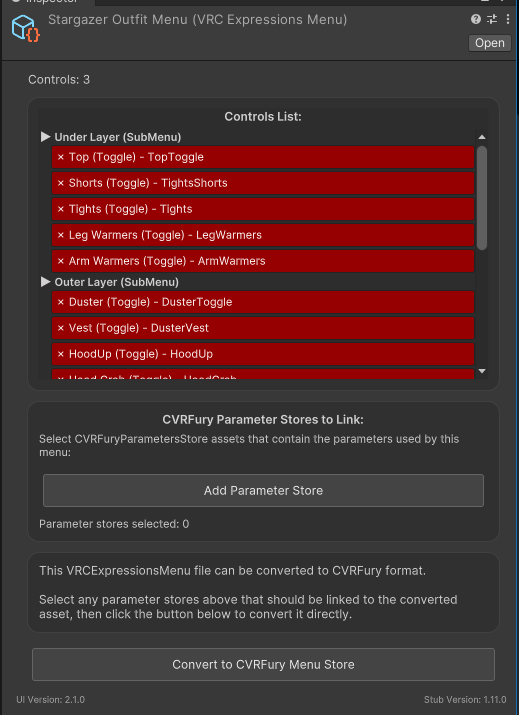 Expression Menu conversion on the component inspector