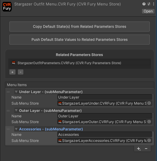 CVRFury menu component inspector after conversion