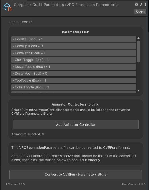Expression Parameters conversion on the component inspector